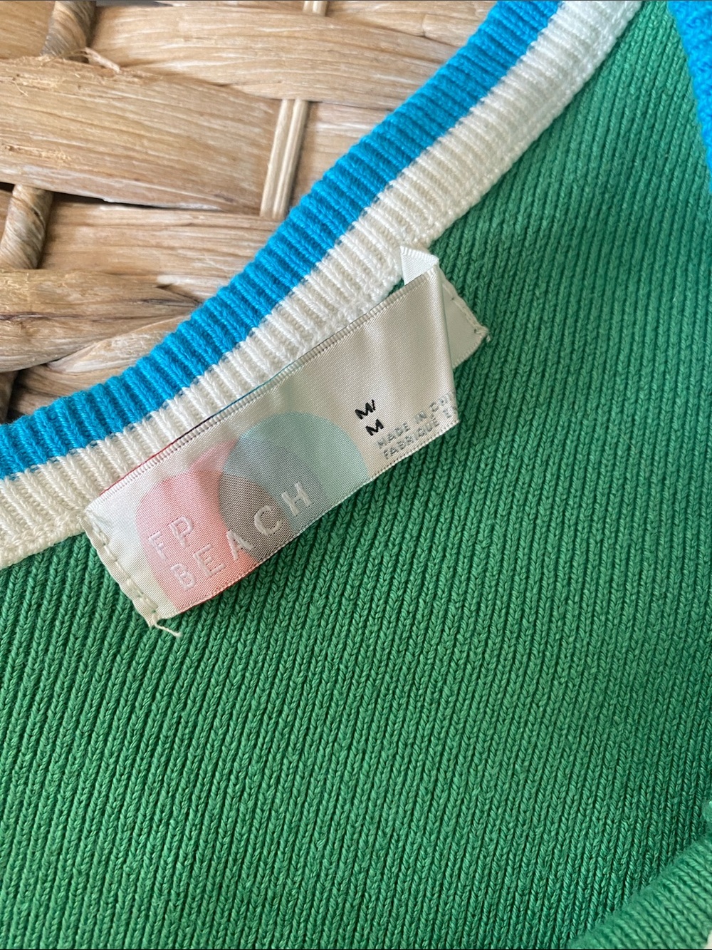 Free People Green Knit Tank Dress with Blue and White Trim - Picture 7 of 9
